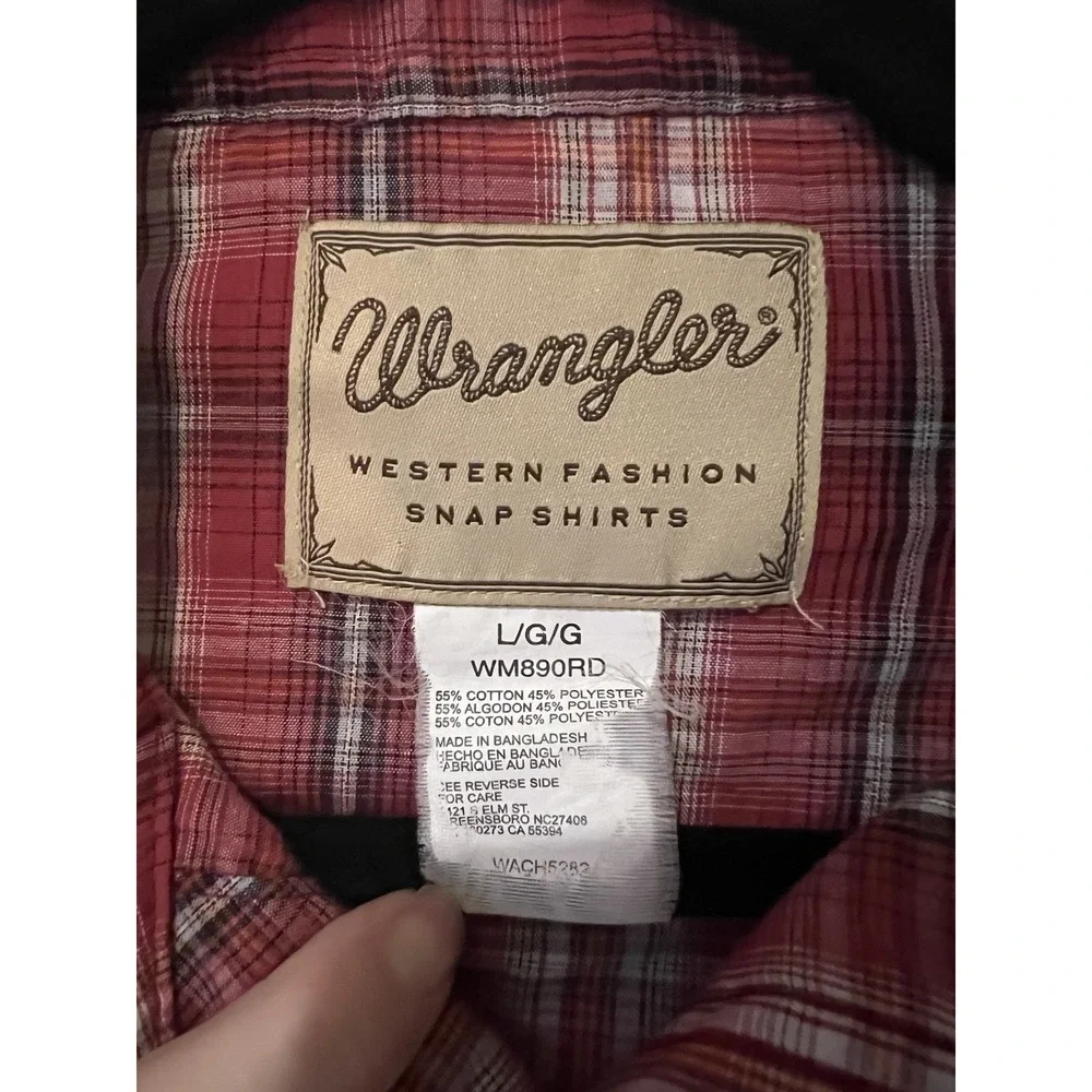 Wrangler Shirt Men Large‎ Red Plaid Western Pearl Snap Long Sleeve Lightweight